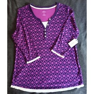 Shirt Size OX New St johns Bay Womens Purple With White Trim